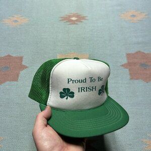 Vintage trucker hat mesh cap proud to be Irish clover green white adjustable